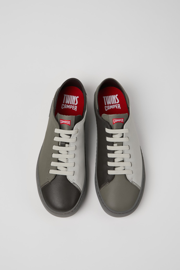 Overhead view of Twins Gray Leather Sneakers for Men.