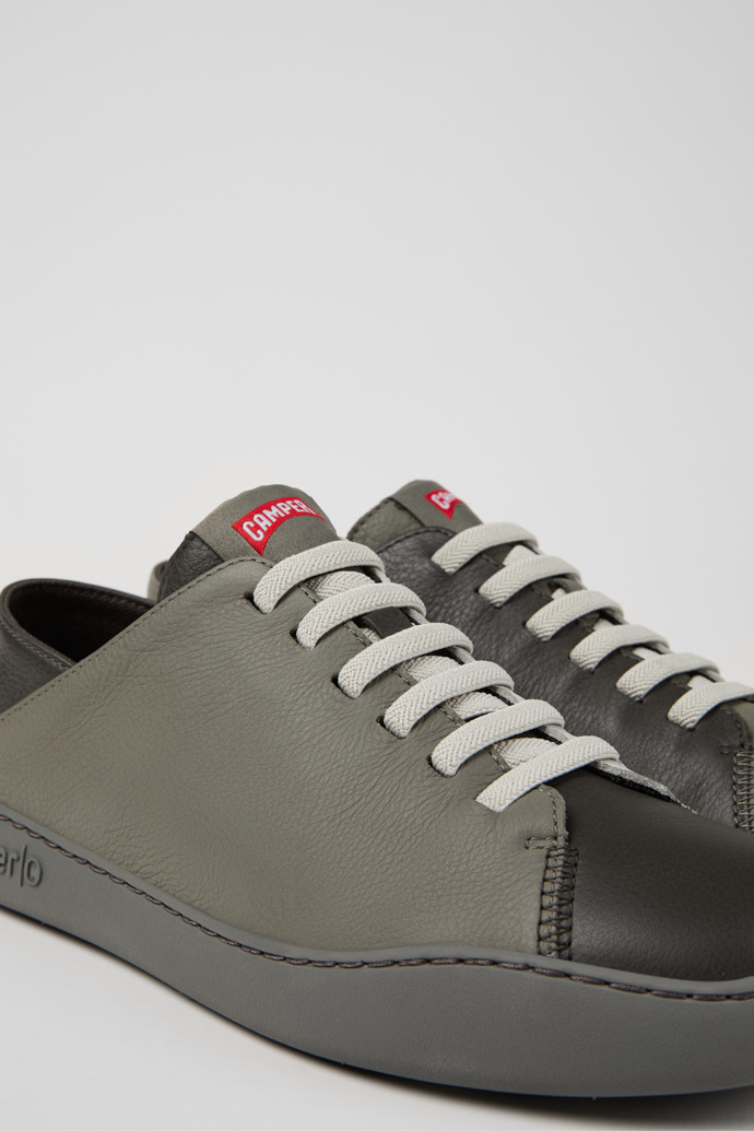 Close-up view of Twins Gray Leather Sneakers for Men.
