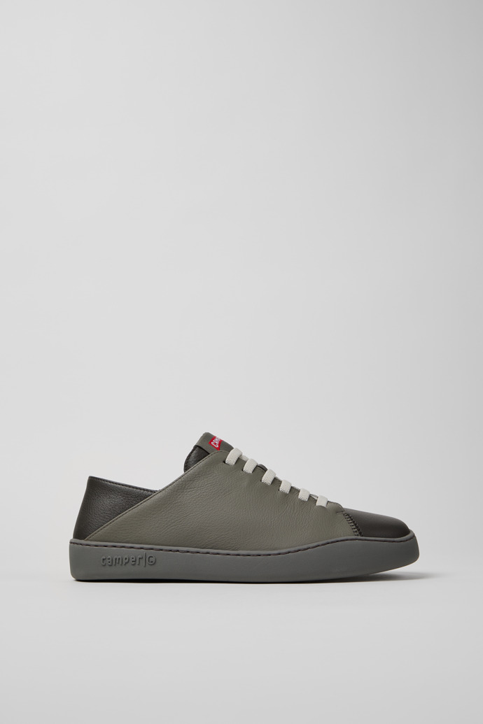 Side view of Twins Gray Leather Sneakers for Men.