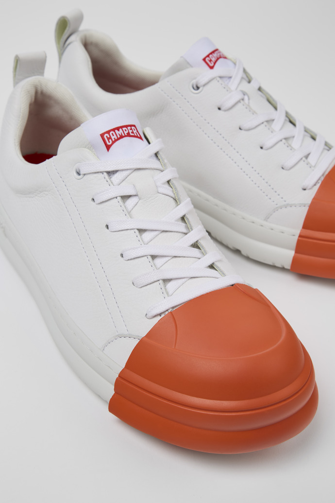 Close-up view of Junction Runner White leather sneakers