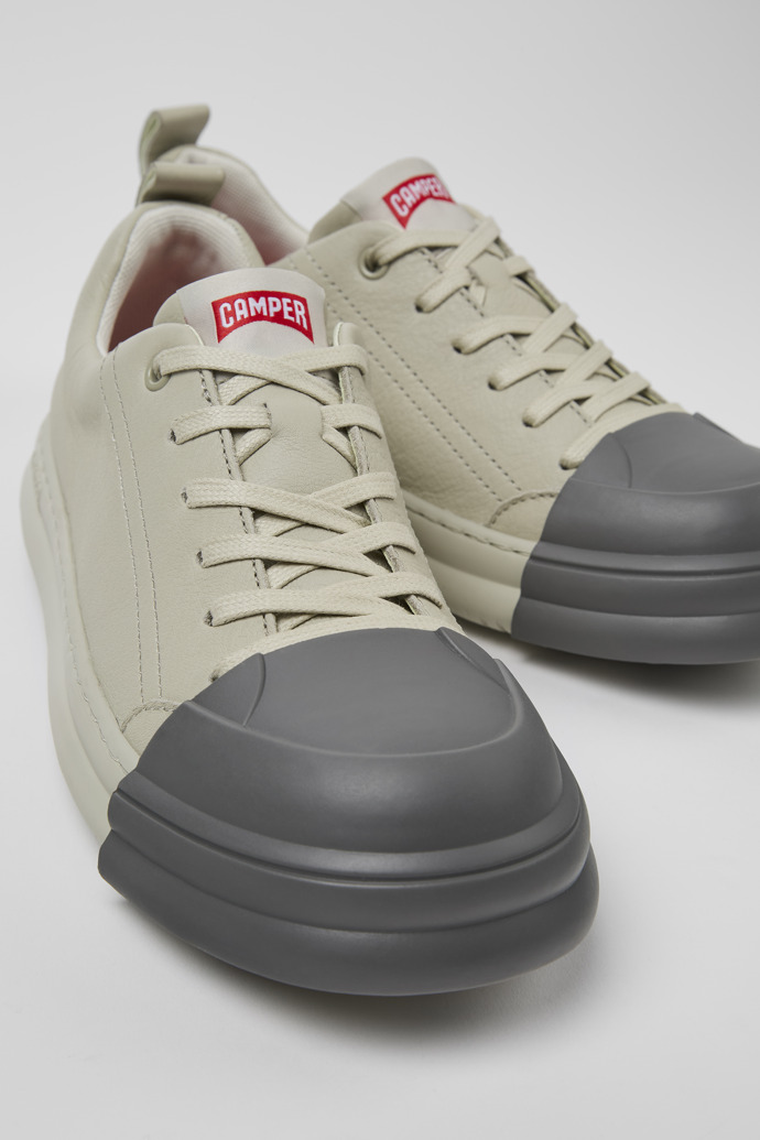 Close-up view of Junction Runner Gray leather sneakers