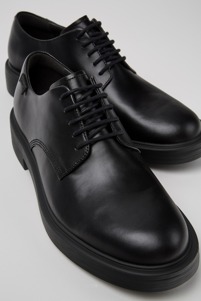 Close-up view of Dean Black leather shoes for men