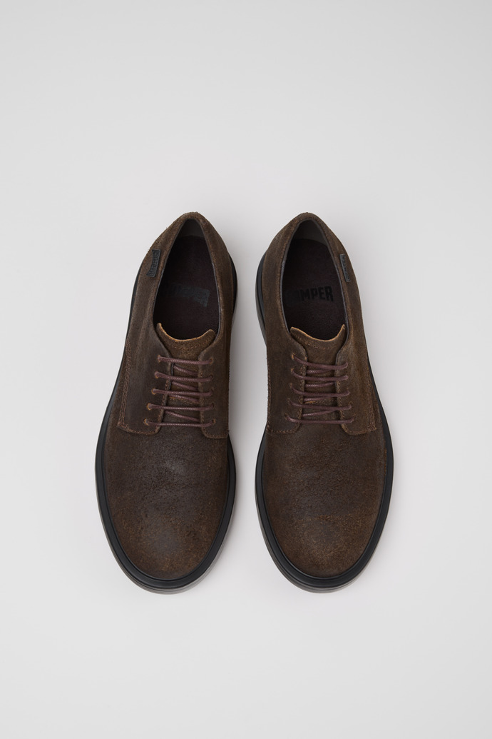 Overhead view of Dean Brown Nubuck Shoes for Men.