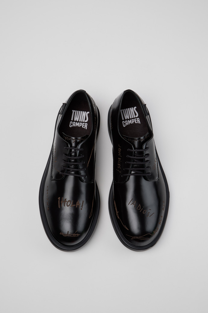 Overhead view of Twins Black Leather Shoes for Men.