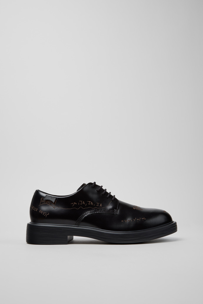 Side view of Twins Black Leather Shoes for Men.