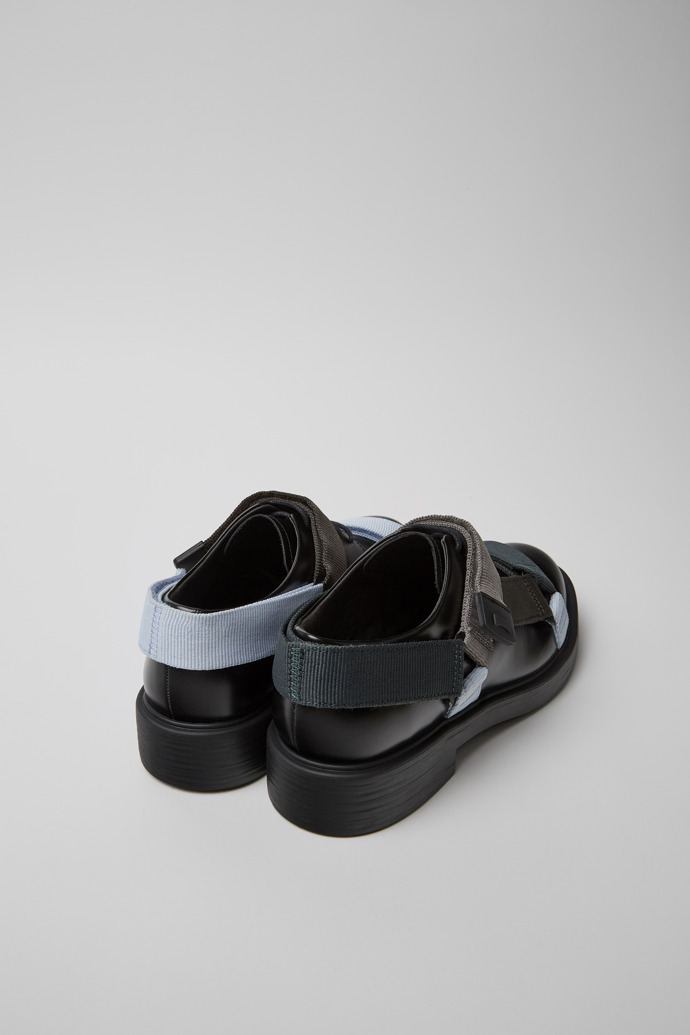 Back view of Twins Black leather and textile shoes for men