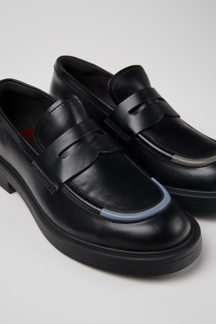 Close-up view of Twins Black leather shoes for men