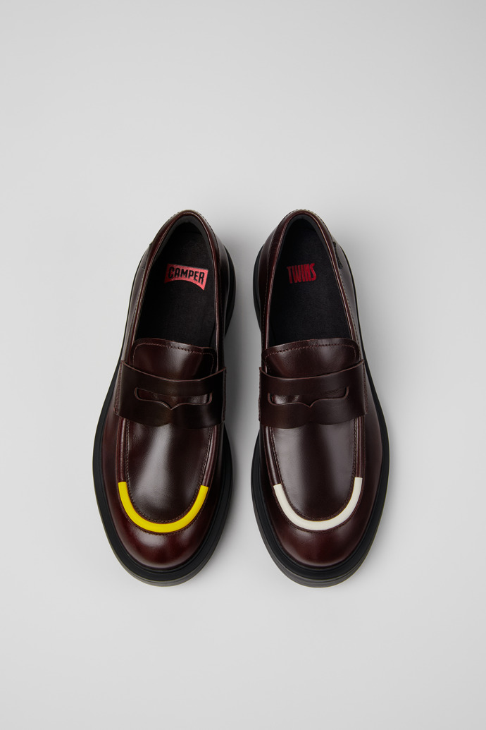 Overhead view of Twins Burgundy leather shoes for men