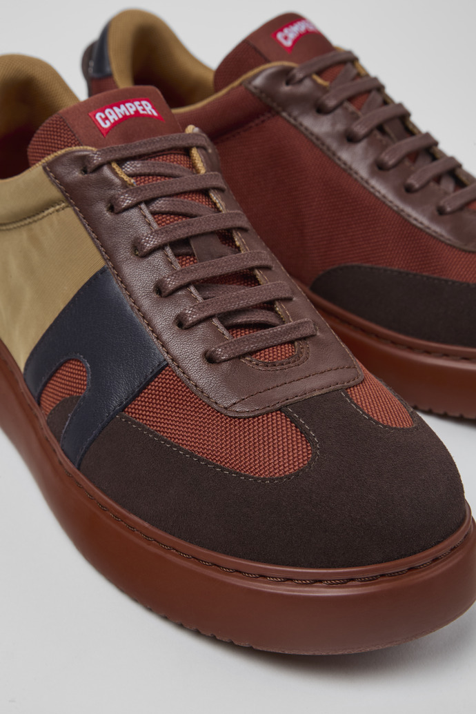 Close-up view of Runner K21 Brown textile and nubuck sneakers for men