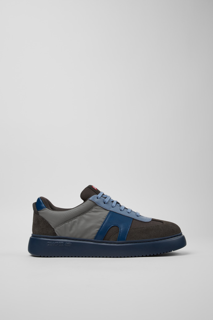 Side view of Runner K21 Gray textile and nubuck sneakers for men