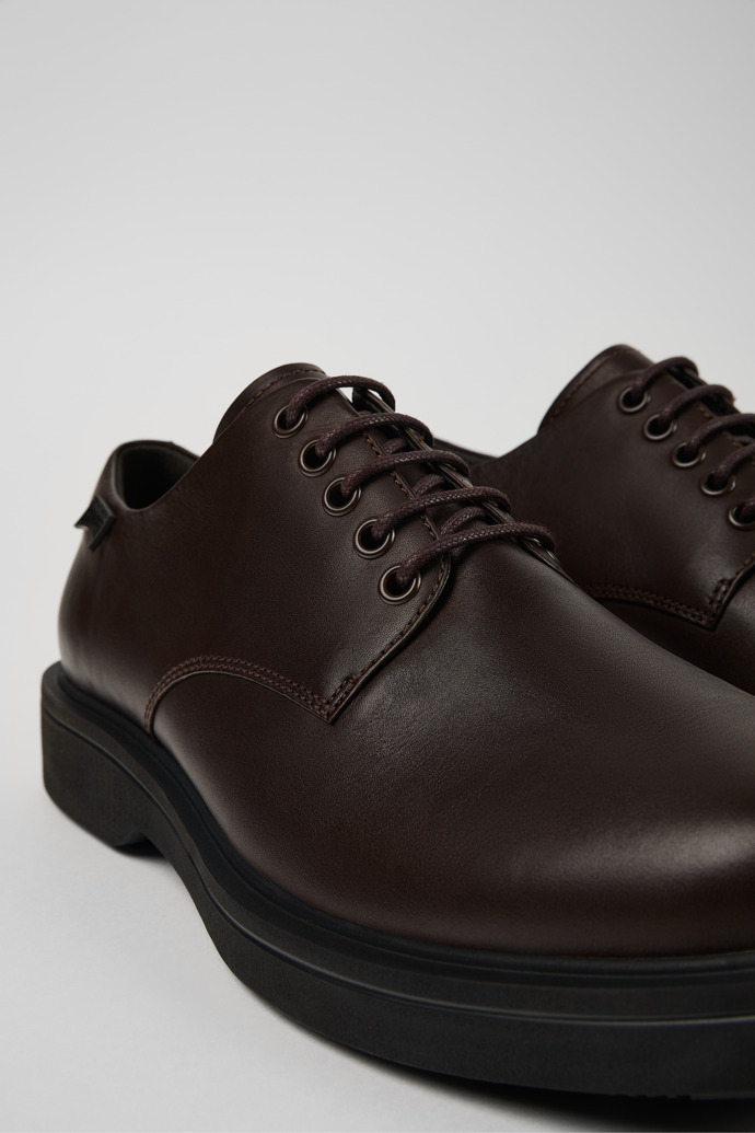 Close-up view of Norman Brown Leather Men's Shoes.