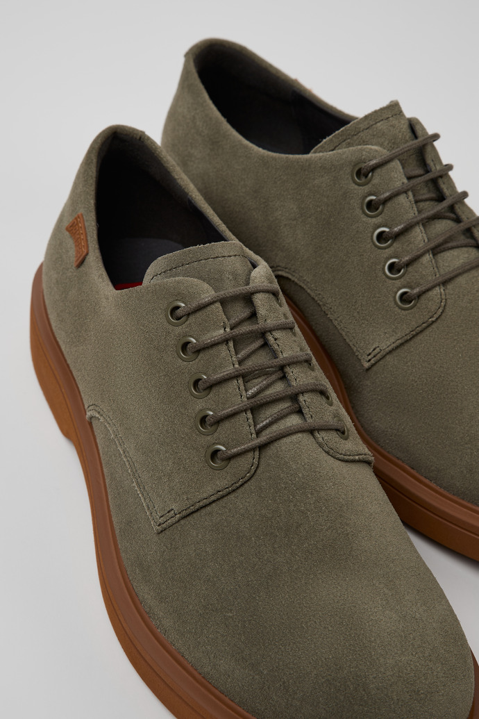 Close-up view of Norman Green Nubuck Shoes for Men.