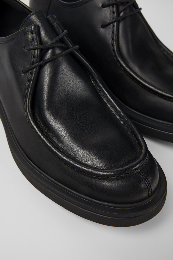 Close-up view of Norman Black leather shoes for men