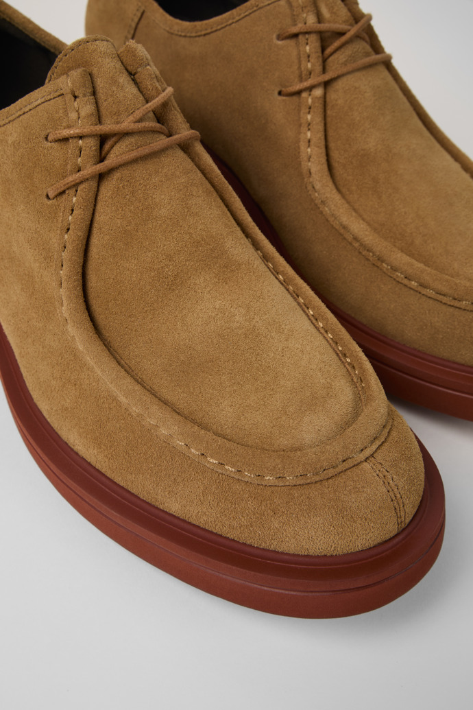 Close-up view of Norman Brown nubuck shoes for men