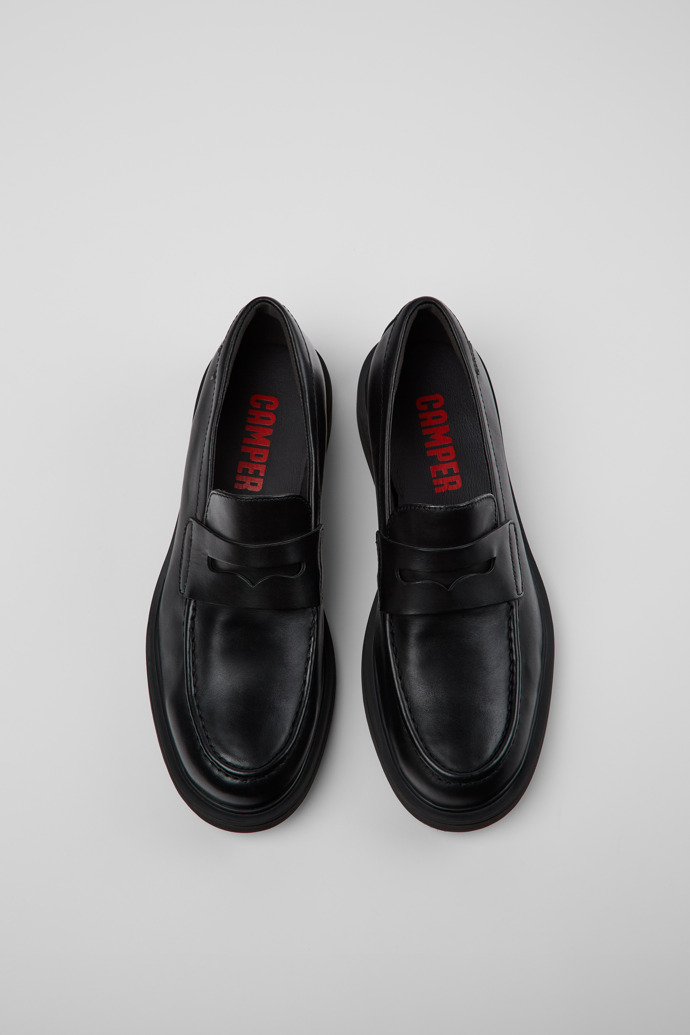 Overhead view of Norman Black Leather Men's Shoes.