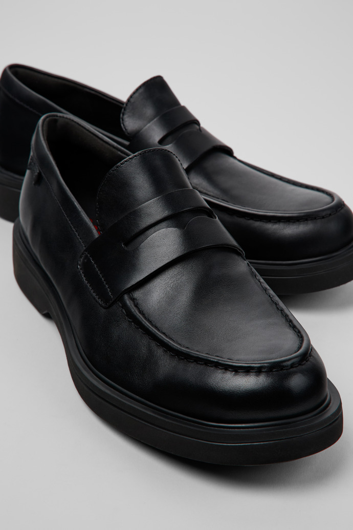 Close-up view of Norman Black Leather Men's Shoes.