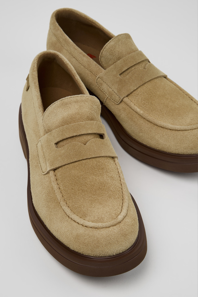Close-up view of Norman Brown Suede Leather Shoes for Men.