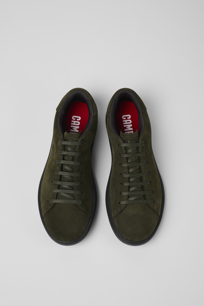 Overhead view of Pelotas Soller Green nubuck sneakers for men