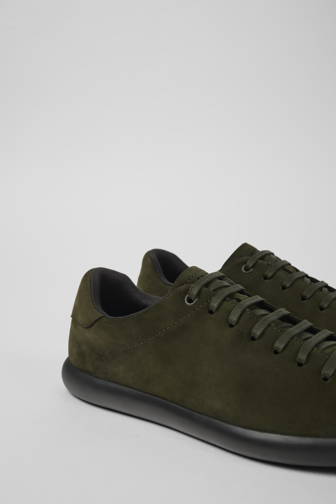 Close-up view of Pelotas Soller Green nubuck sneakers for men