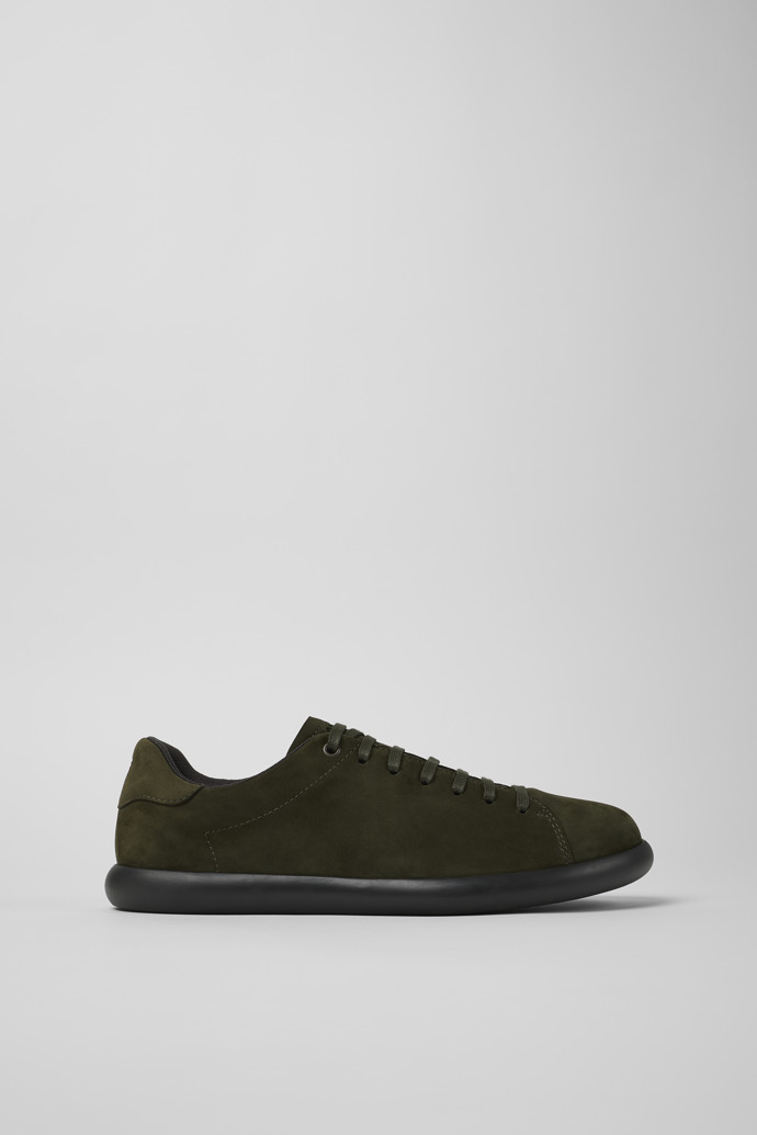 Side view of Pelotas Soller Green nubuck sneakers for men