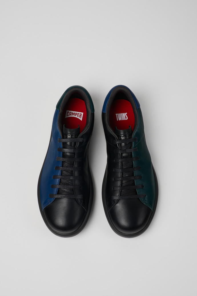 Twins Sneaker de piel negra y azul para hombre