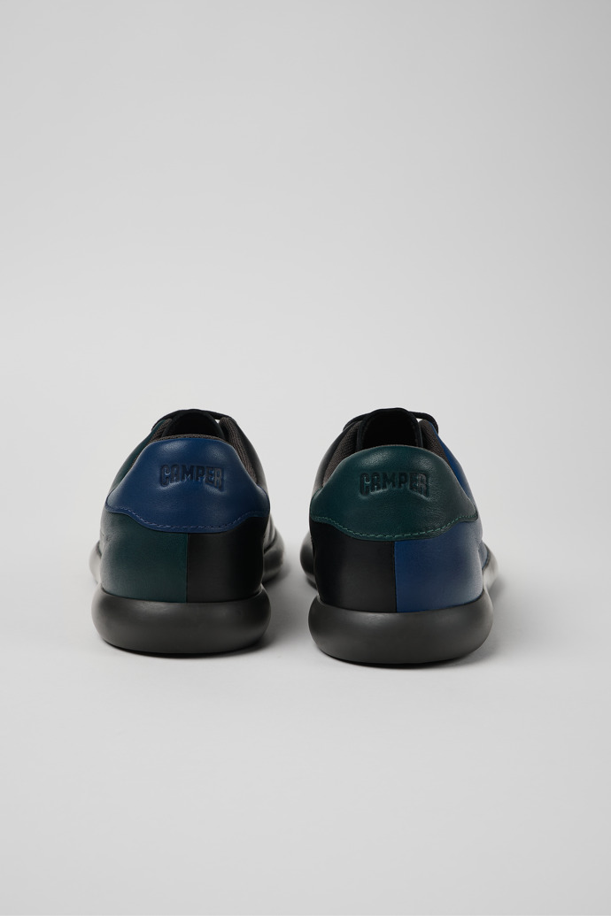 Back view of Twins Black and blue leather sneaker for men