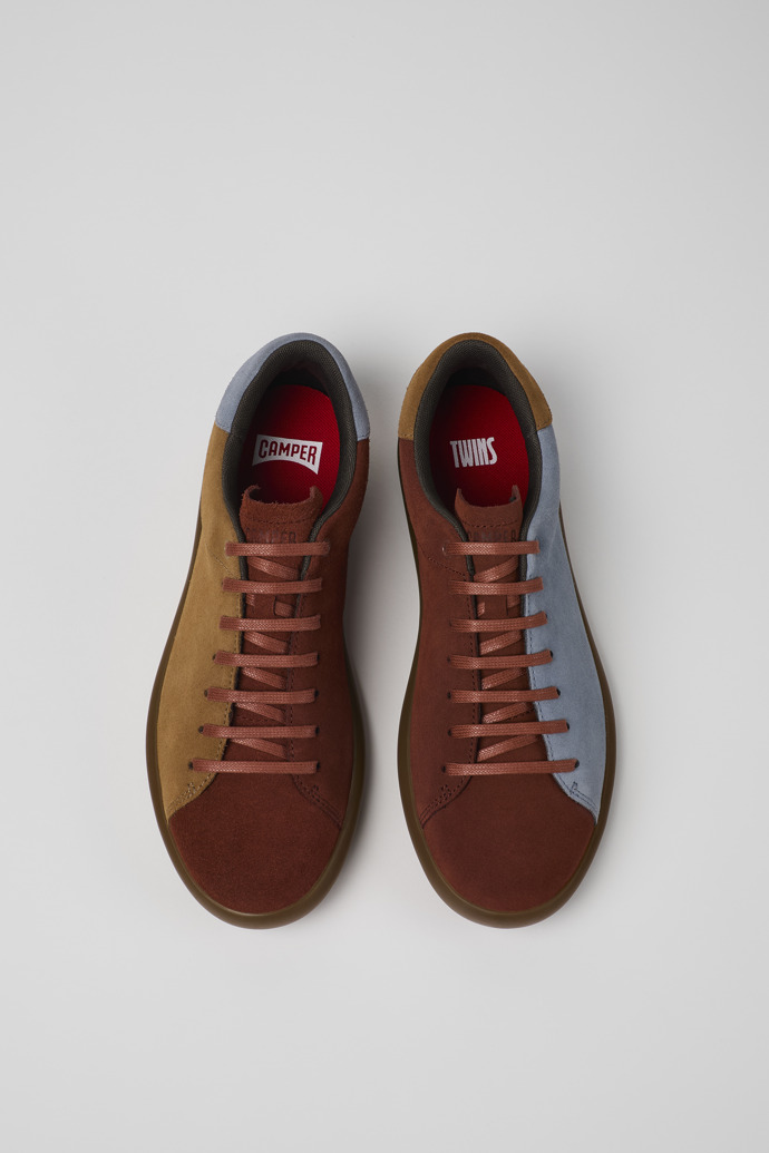 Overhead view of Twins Red and brown nubuck sneaker for men