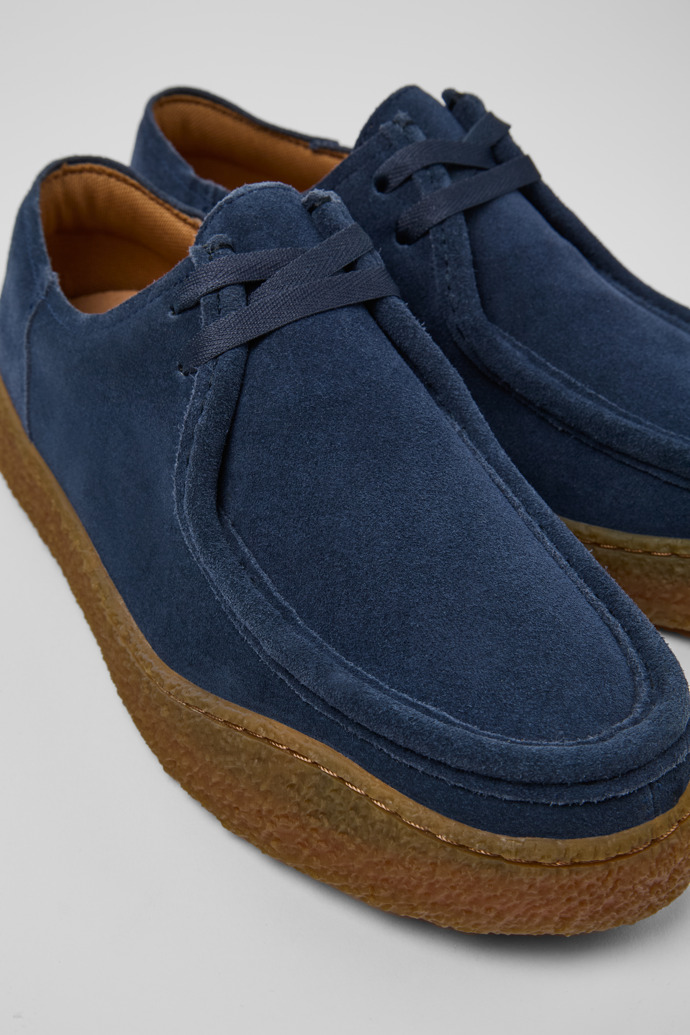 Close-up view of Peu Terreno Blue nubuck shoes for men