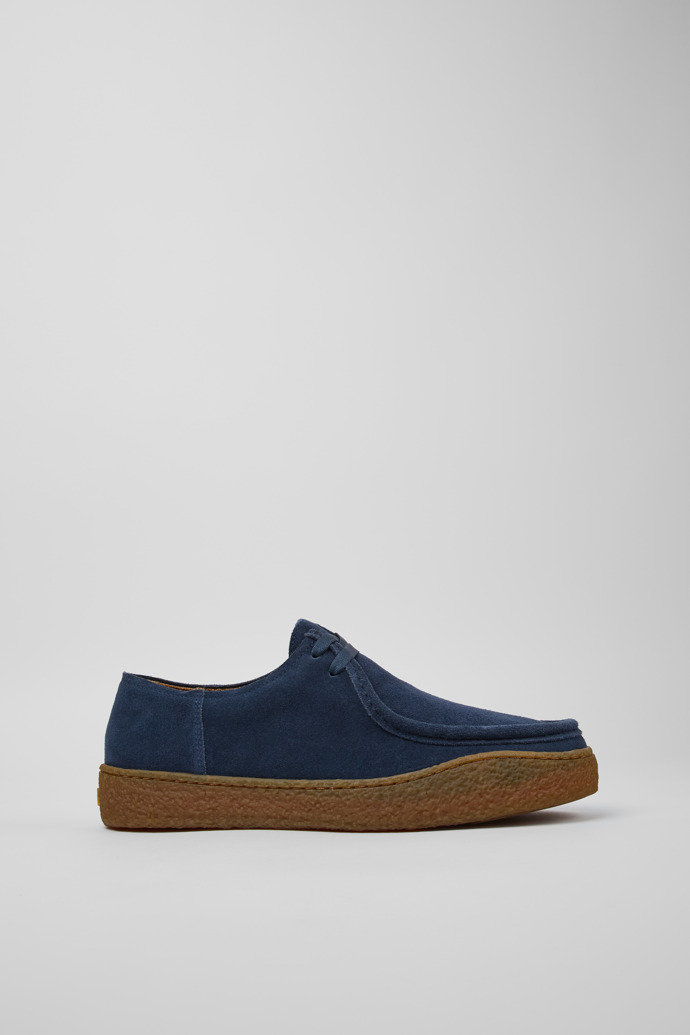 Side view of Peu Terreno Blue nubuck shoes for men