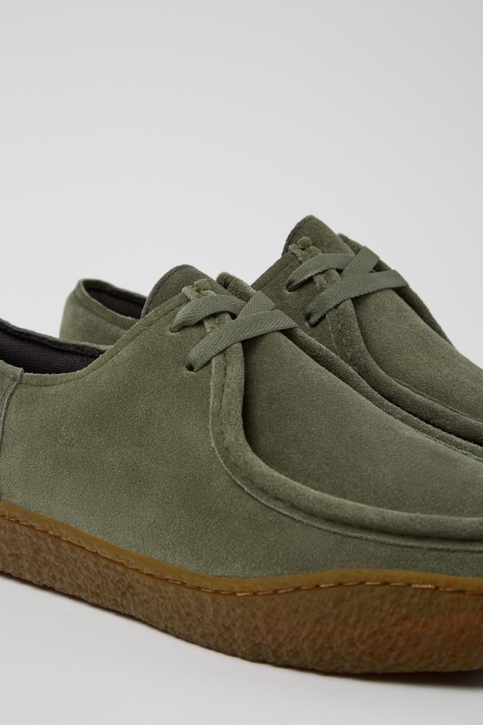 Close-up view of Peu Terreno Green Nubuck Shoes for Men.