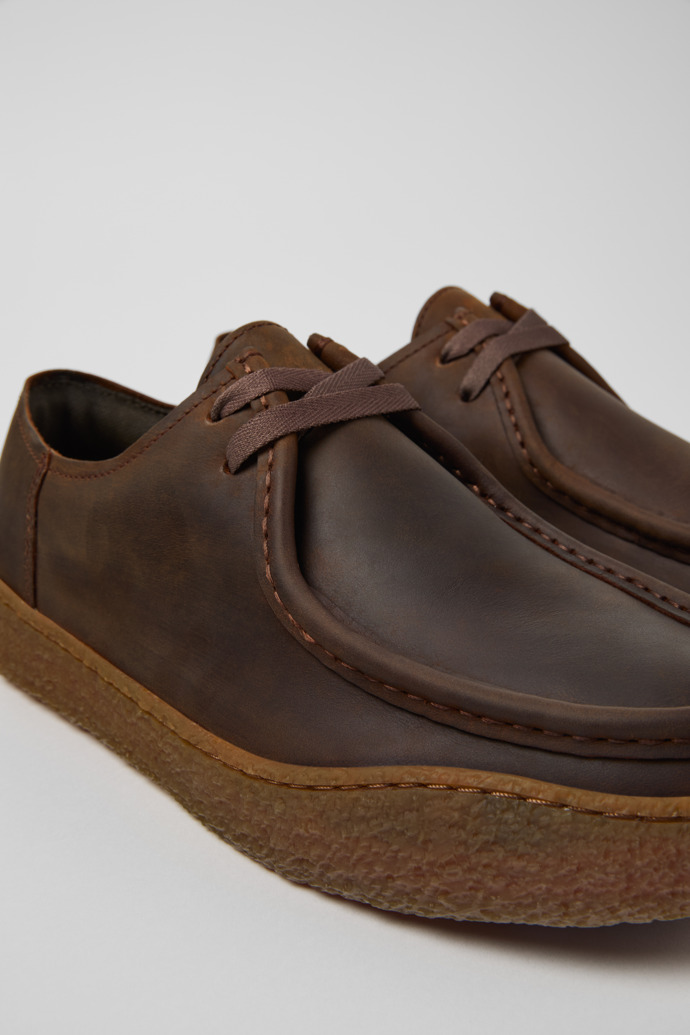 Close-up view of Peu Terreno Brown nubuck shoes for men