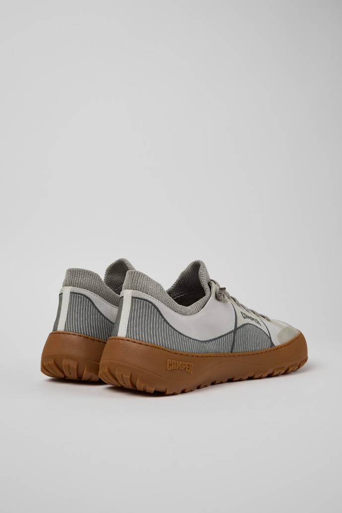 Back view of Peu Serra Gray and white Engineered Material Sneakers for Men.