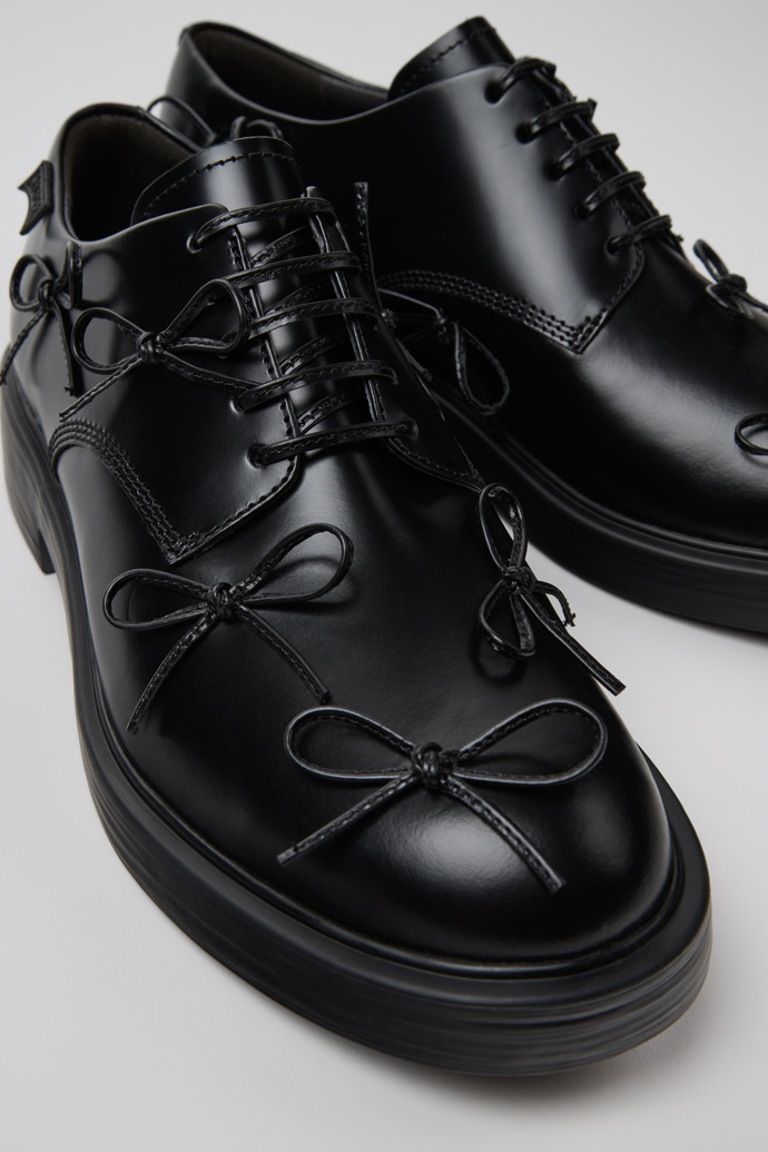 Close-up view of Dean Black Leather Men's Shoes.