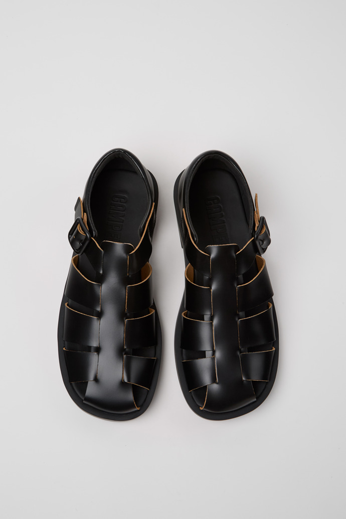 Overhead view of Don Black Leather Sandals for Men.