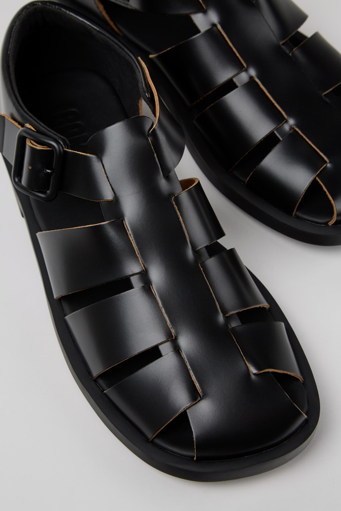 Close-up view of Don Black Leather Sandals for Men.