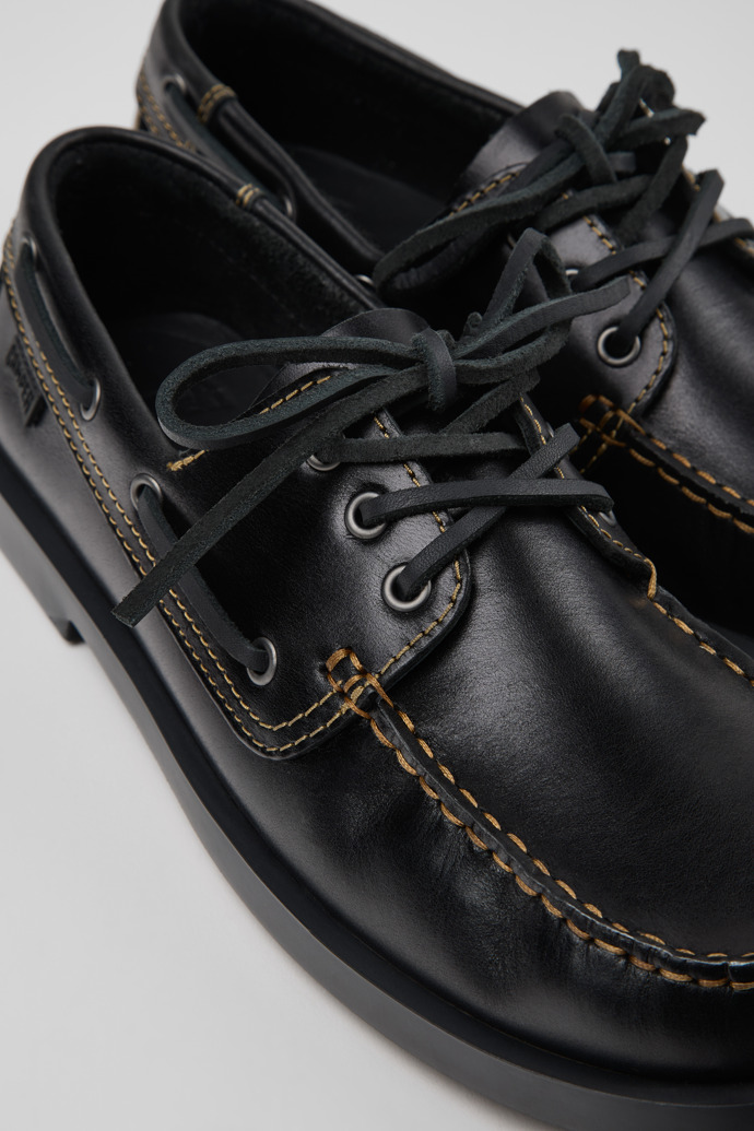 Don Mocassins/chaussures bateau en cuir noir Pour homme.