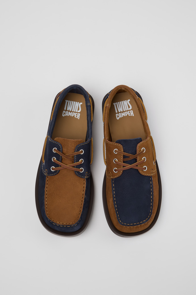 Overhead view of Twins Blue and Brown Nubuck Nautical Moccasins for Men.
