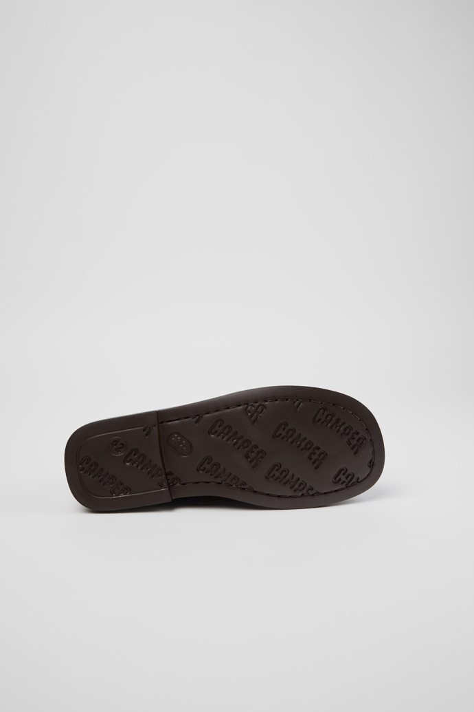 The soles of Twins Blue and Brown Nubuck Nautical Moccasins for Men.