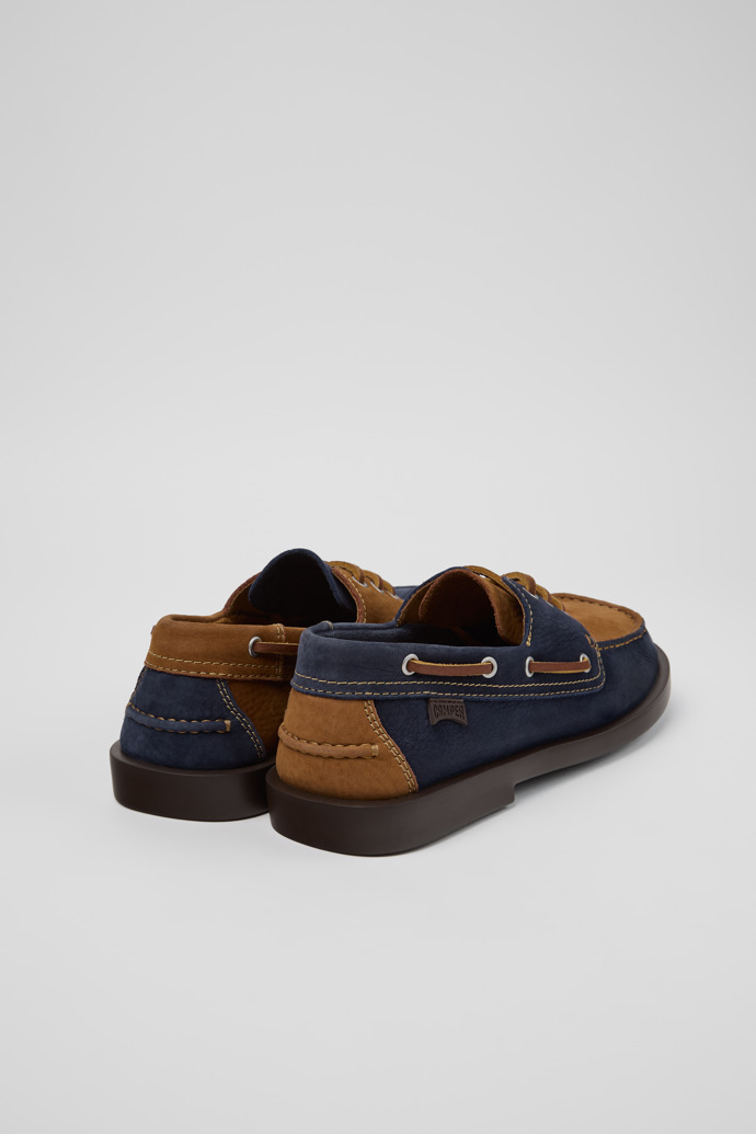 Back view of Twins Blue and Brown Nubuck Nautical Moccasins for Men.