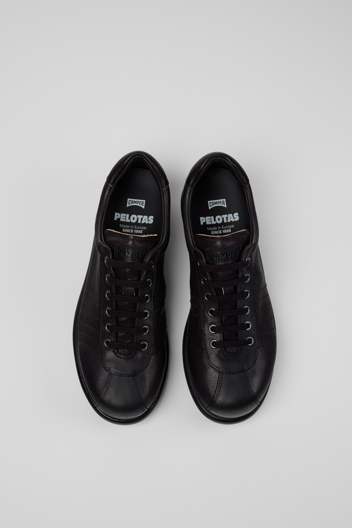 Overhead view of Pelotas Black Leather Shoes for Men.