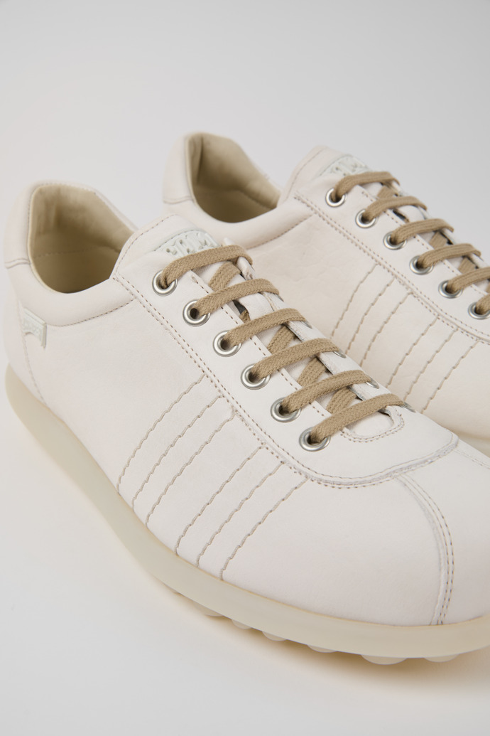 Close-up view of Pelotas White Leather Men's Shoes.