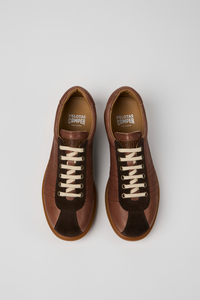 Overhead view of Pelotas Brown Leather and Nubuck Shoes for Men.
