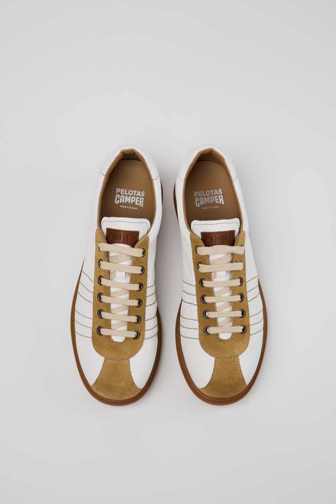 Overhead view of Pelotas White Leather and Nubuck Shoes for Men.