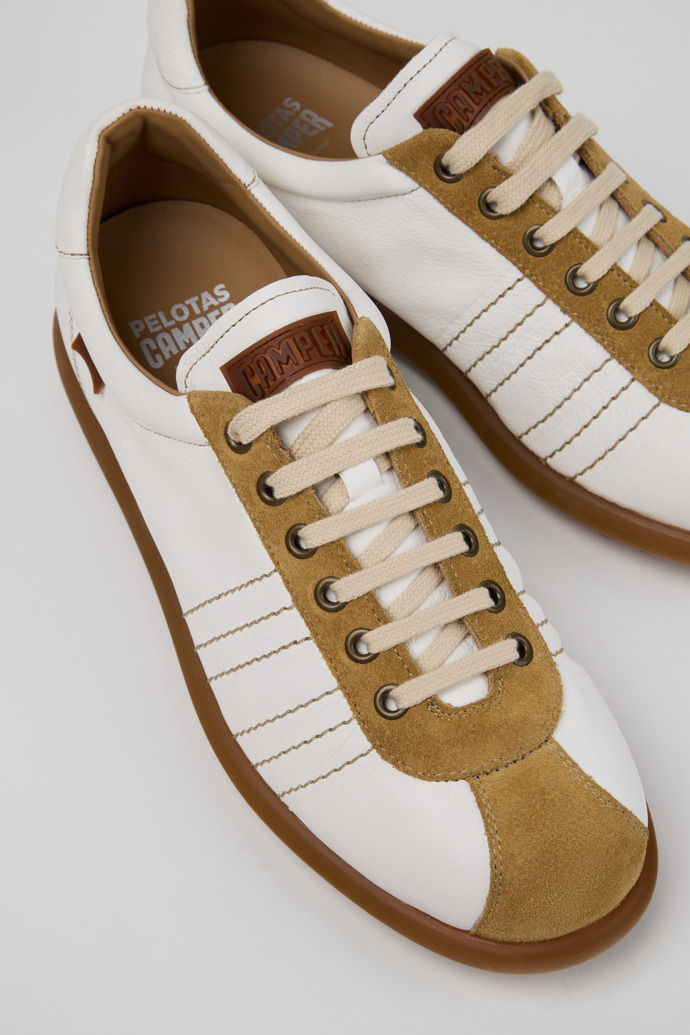 Close-up view of Pelotas White Leather and Nubuck Shoes for Men.