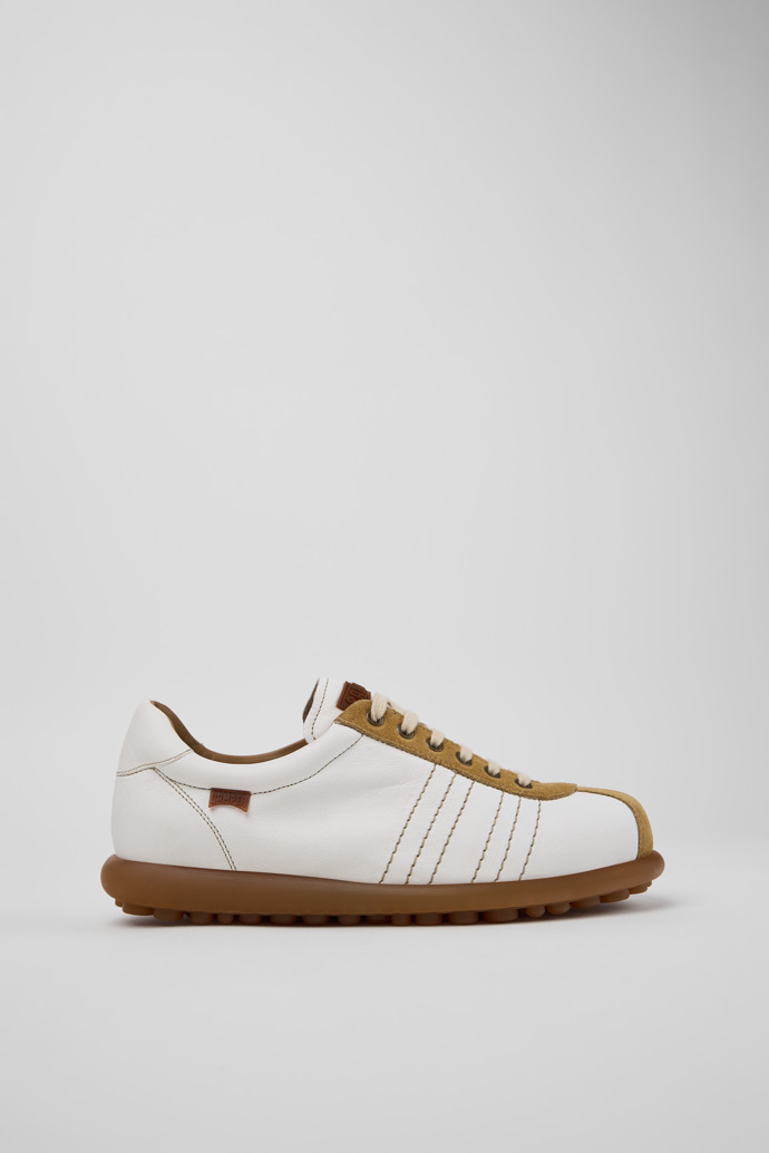 Side view of Pelotas White Leather and Nubuck Shoes for Men.