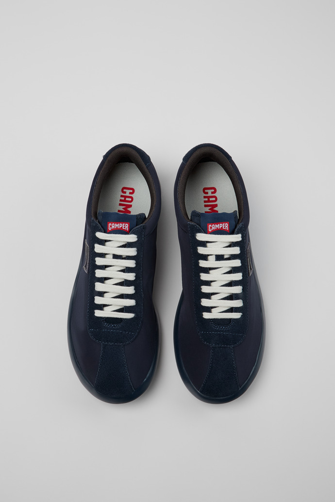 Overhead view of Pelotas XLite Blue Recycled PET and Nubuck Men's Sneakers.