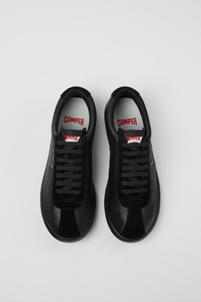 Overhead view of Pelotas XLF Black Leather and Nubuck Sneakers for Men.