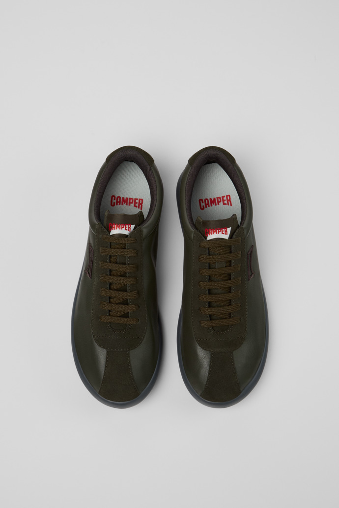 Overhead view of Pelotas XLF Green Leather and Nubuck Sneakers for Men.