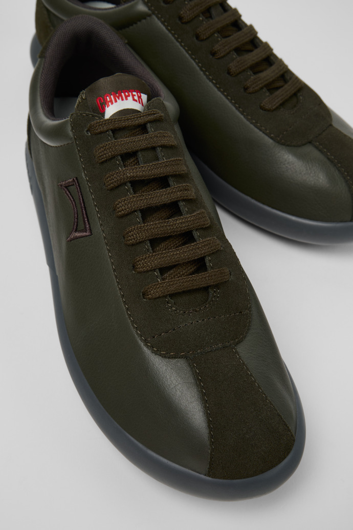 Close-up view of Pelotas XLF Green Leather and Nubuck Sneakers for Men.