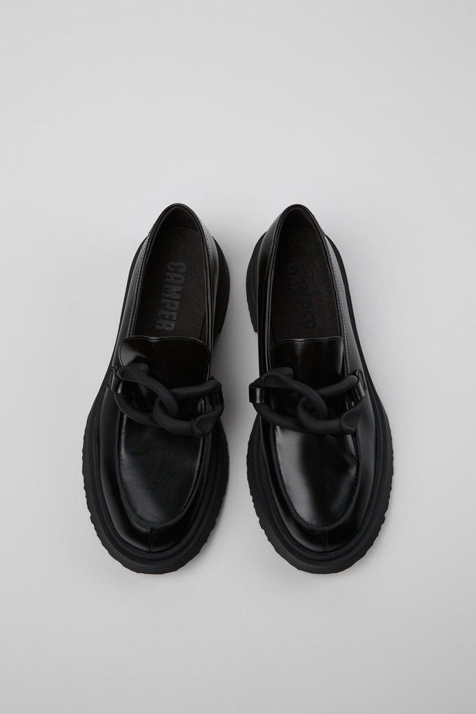 Overhead view of Walden Black Leather Moccasin Shoes for Men.